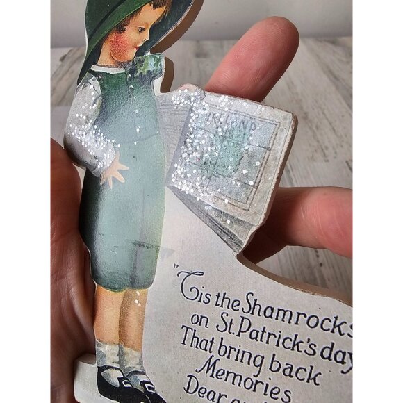Bethany lowe St Patrick's Day sign boy Ireland shamrock board decor sparkle glit - Picture 8 of 8